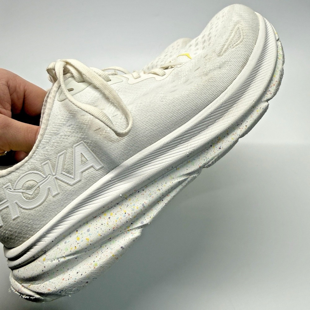 Hoka One One Clifton 9 Womens 9.5 B White Yellow Running Shoes Sneakers - Picture 8 of 16